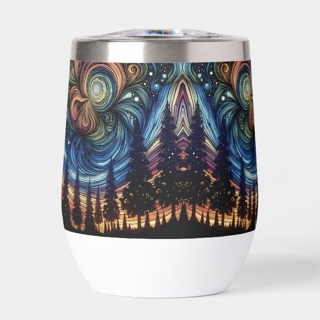 Mystical Ethereal Art with Trees and Night Sky  Thermal Wine Tumbler (Front)
