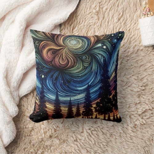 Mystical Ethereal Art with Trees and Night Sky  Throw Pillow