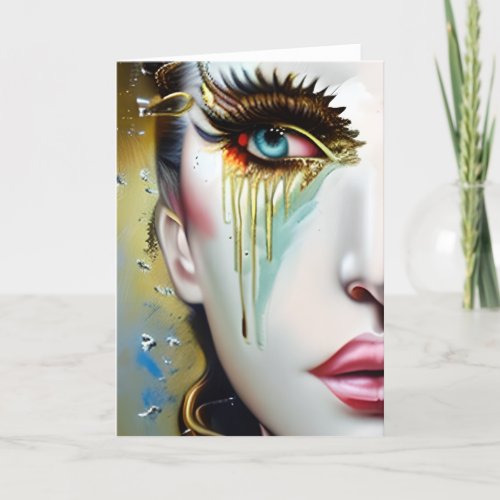 Mystical Ethereal Beautiful Women with Gold Tears Card