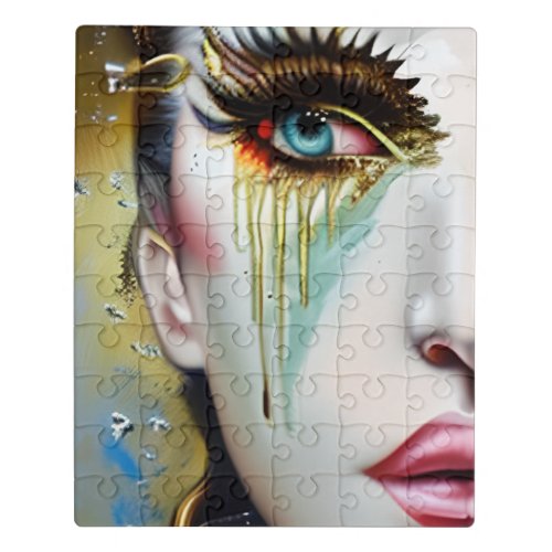 Mystical Ethereal Beautiful Women with Gold Tears Jigsaw Puzzle