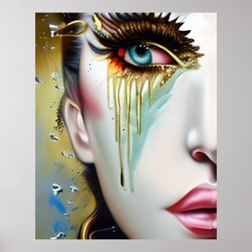 Mystical Ethereal Beautiful Women with Gold Tears Poster