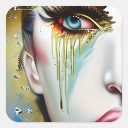 Mystical Ethereal Beautiful Women with Gold Tears Square Sticker