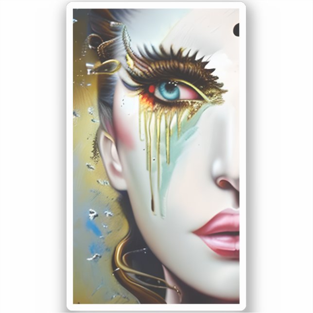 Mystical Ethereal Beautiful Women with Gold Tears Sticker (Front)