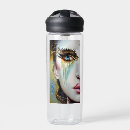 Mystical Ethereal Beautiful Women with Gold Tears Water Bottle