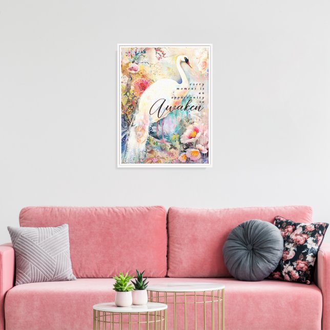 Mystical, Ethereal White Peacock Canvas Print (Insitu(LivingRoom))