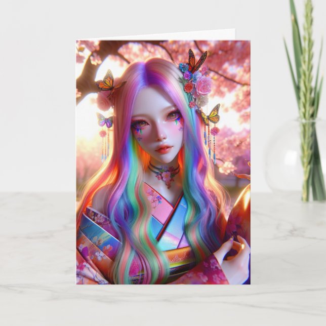 Mystical Ethereal Woman with Butterflies Birthday Card (Front)