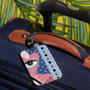 Mystical Evil Eye Heart Pop Art Retro Celestial Luggage Tag