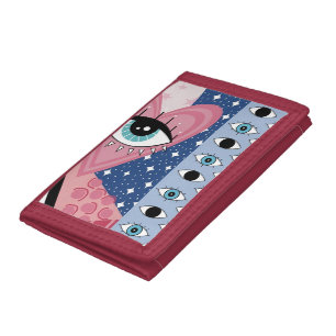 Mystical Evil Eye Heart Pop Art Retro Celestial Tri-fold Wallet