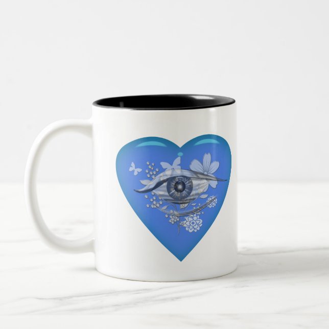 Mystical Eye Floral Heart Two-Tone Coffee Mug (Left)