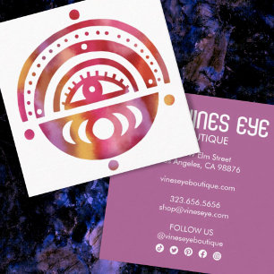 Mystical Eye Moons Magical Boho Purple Watercolor Square Business Card