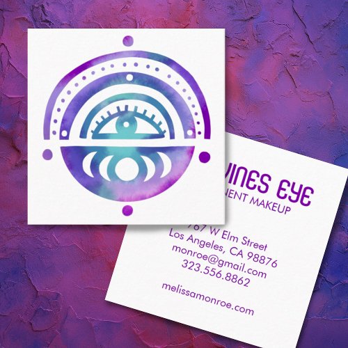 Mystical Eye Moons Magical Boho Purple Watercolor Square Business Card