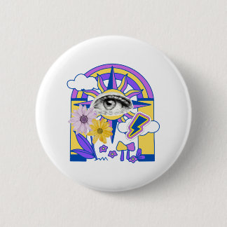Mystical Eye Rainbow Arch Colorful Floral Boho Button