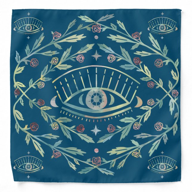 Mystical Eye Roses Vines Magical Boho Colorful  Bandana (Front)