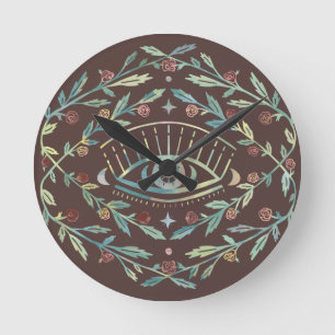 Mystical Eye Roses Vines Magical Boho Colorful Round Clock