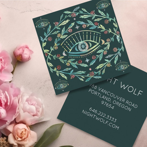 Mystical Eye Roses Vines Magical Boho Colorful Square Business Card