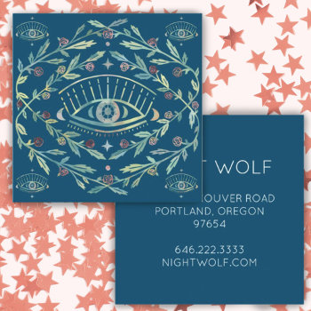 Mystical Eye Roses Vines Magical Boho Colorful  Square Business Card by ShoshannahScribbles at Zazzle