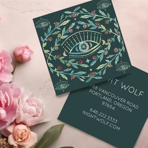 Mystical Eye Roses Vines Magical Boho Colorful  Square Business Card