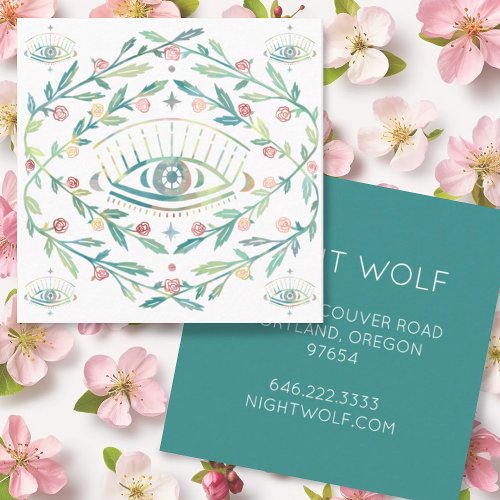 Mystical Eye Roses Vines Magical Boho Colorful  Square Business Card