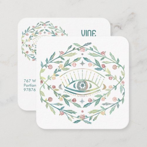 Mystical Eye Roses Vines Magical Boho Colorful Square Business Card