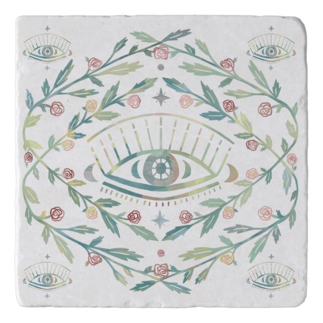 Mystical Eye Roses Vines Magical Boho Colorful   Trivet (Front)