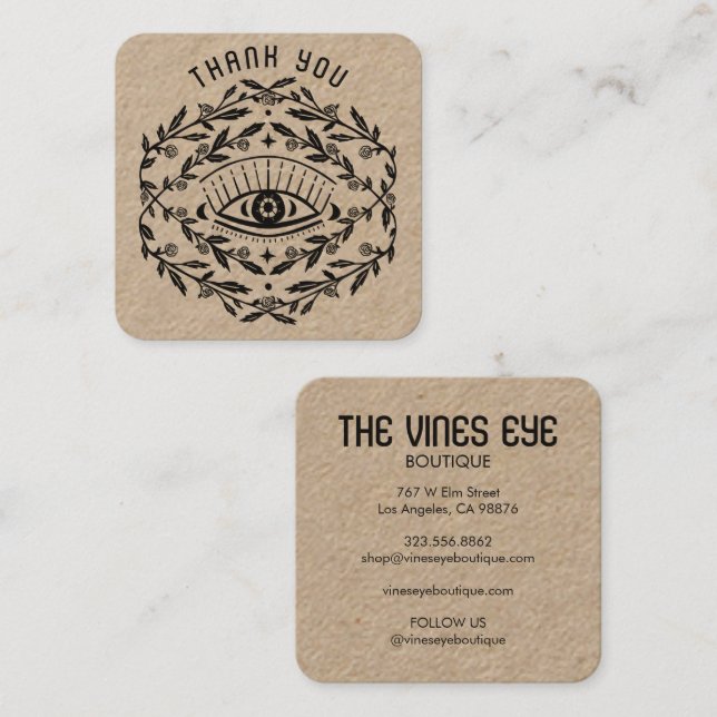 Mystical Eye Roses Vines Magical Boho KRAFT Square Business Card (Front/Back)