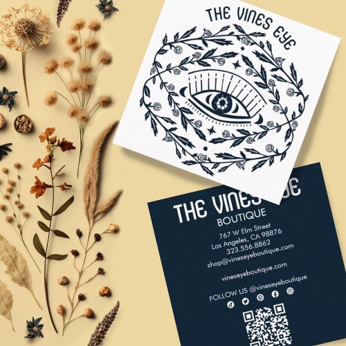 Mystical Eye Roses Vines Magical Boho QR Social  Square Business Card