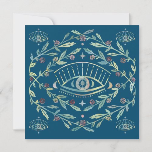 Mystical Eye Roses Vines Magical Boho Square Card