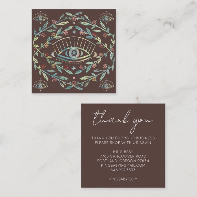 Mystical Eye Roses Vines Magical Boho THANK YOU  Square Business Card (Front/Back)