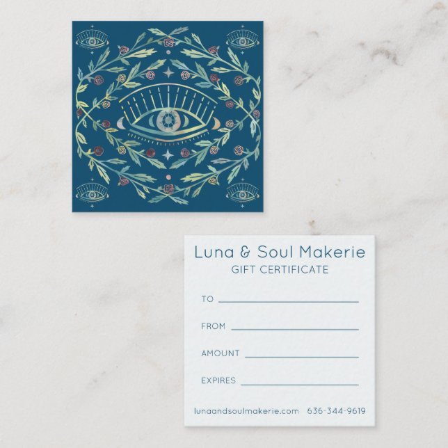 Mystical Eye Roses Vines Magical CUSTOM Gift Cert Square Business Card (Front/Back)
