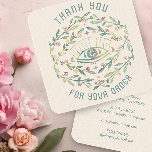 Mystical Eye Roses Vines Magical Order Thank You Square Business Card