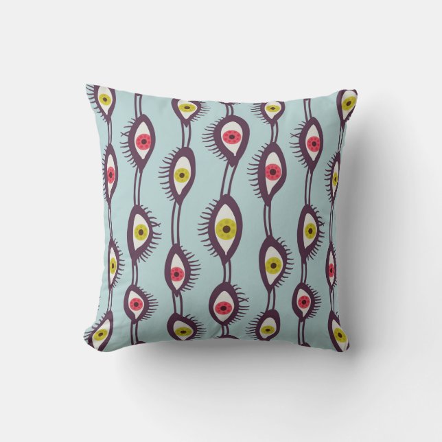 Mystical Eyes Pattern - Psychedelic Trippy Design  Throw Pillow (Front)