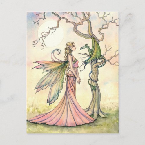 Mystical Fairy and Dragon Art Postcard