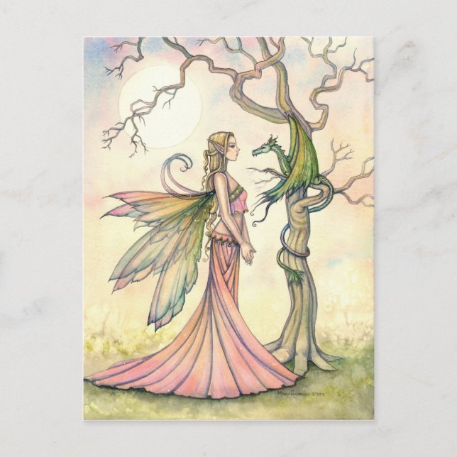 Mystical Fairy and Dragon Art Postcard (Front)