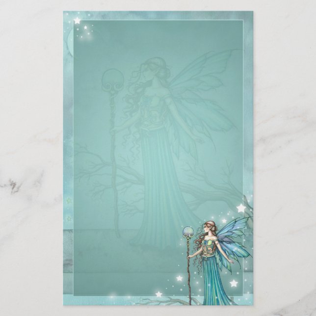 Mystical Fairy Fantasy Art Teal Stationery (Front)