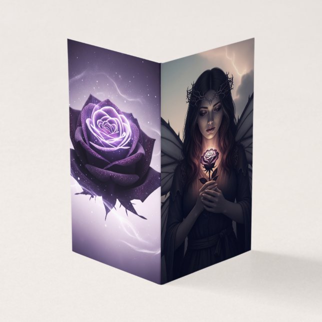 Mystical Fairy with Violet Rose | Thank You Card (Outside)