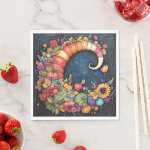 Mystical Fall Crescent Moon Cornucopia Napkins