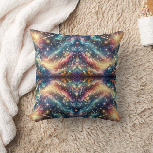 Mystical Fantasy Colorful Celestial Faraway Castle Throw Pillow