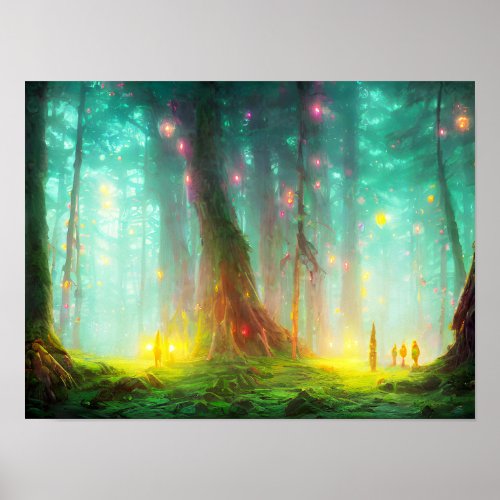 Mystical fantasy forest entrance path poster