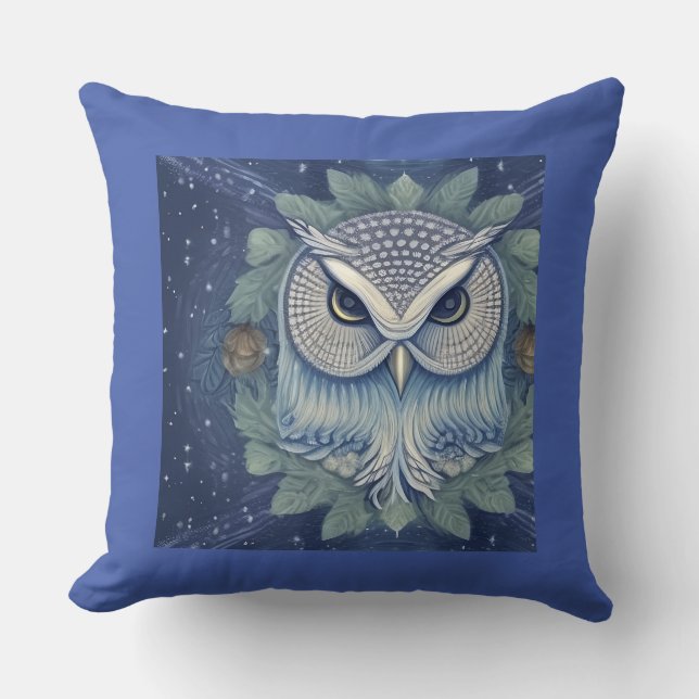 Mystical Fantasy Forest Owl Throw Pillow (Front)