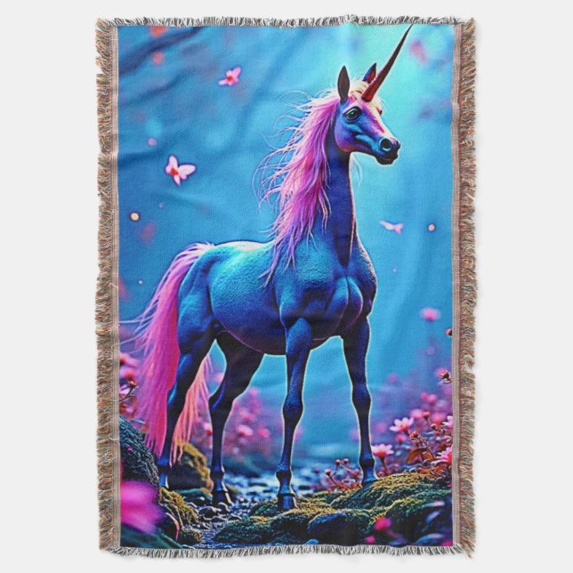 Mystical Fantasy Unicorn Art Throw Blanket (Front Vertical)