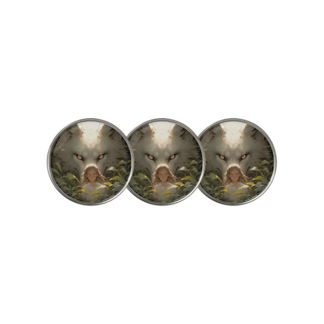 Mystical Fantasy Wolf Guardian Anime Golf Ball Marker (3 Up)
