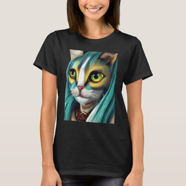 Mystical Feline Aurora Galactic Cat  Graphics T-Shirt (Front)