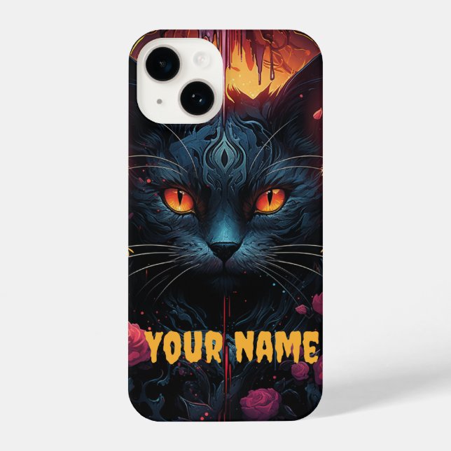 Mystical Feline Elegance Amidst Roses iPhone Case (Back)