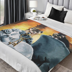 Mystical Ferrets Golden Keys Cherub Fantasy Fleece Blanket