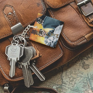 Mystical Ferrets Golden Keys Cherub Fantasy Keychain