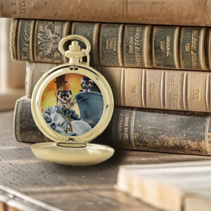 Mystical Ferrets Golden Keys Cherub Fantasy Pocket Watch