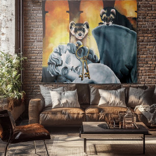 Mystical Ferrets Golden Keys Cherub Fantasy Tapestry