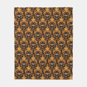 Mystical Fire Cat Mandala Design Fleece Blanket