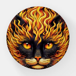Mystical Fire Cat Mandala Design Paperweight
