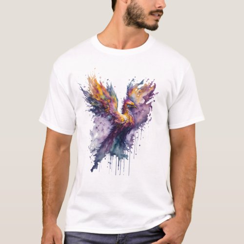 Mystical Fire Watercolor Phoenix Bird T_Shirt